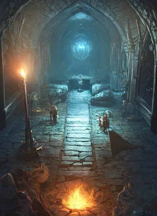 Image similar to dungeon, ultra detailed fantasy, elden ring, realistic, dnd, rpg, lotr game design fanart by concept art, behance hd, artstation, deviantart, global illumination radiating a glowing aura global illumination ray tracing hdr render in unreal engine 5