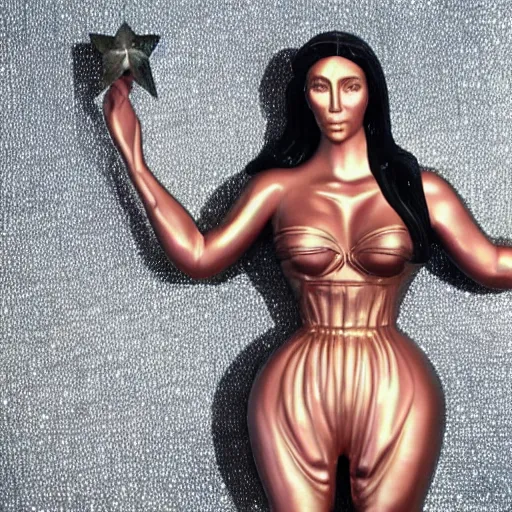 Image similar to a tinfoil sculpture of kim kardashian
