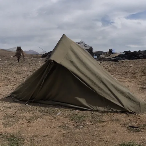 Prompt: An asteroid zombie apocalypse tent war