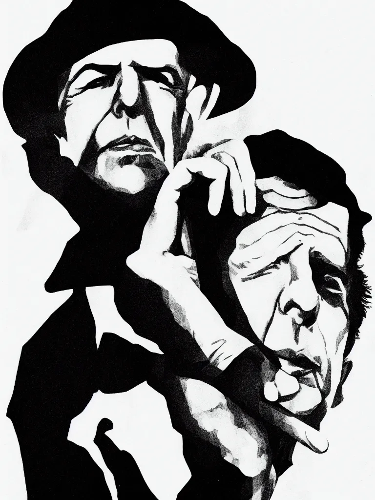 Prompt: line art portrait of leonard cohen.