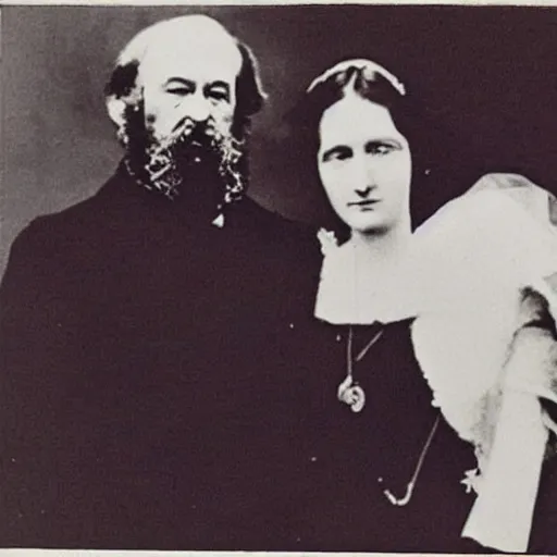 Image similar to Karl Marx and Ayn Rand, wedding photo, 1920, church backround