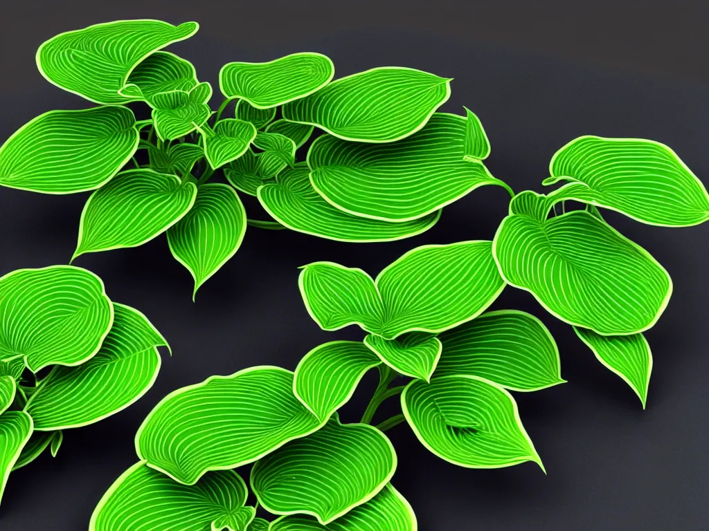 Image similar to 3 d render abundant flowering hosta plants made from ideas, 3 d geometric neon shapes, rule of thirds, clean linework, dramatic, award winning, 4 k, trending on artstation, photorealistic, volumetric lighting, octane render