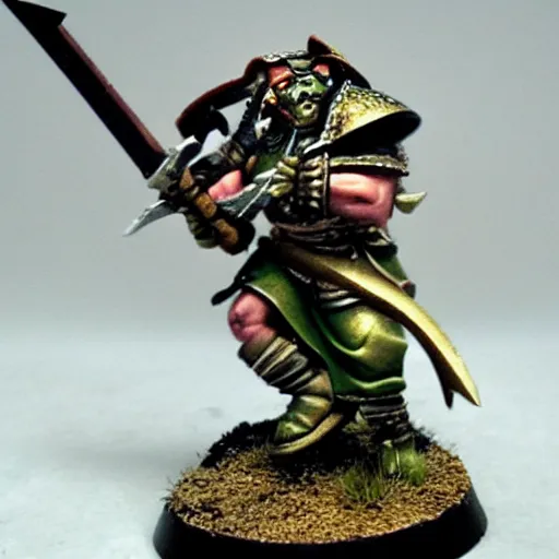 Image similar to warhammer fantasy battle, orc warrior with spear and shield