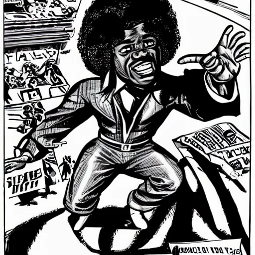 Image similar to James Brown comic book style, Stan lee, jack kirby