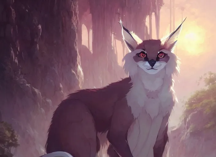 Prompt: cute fluffy caracal wearing white cultist robe, details, fantasy, epic, sacrificial altar, landscape illustration concept art anime key visual trending pixiv fanbox by wlop and greg rutkowski and makoto shinkai and studio ghibli and kyoto animation symmetrical facial features