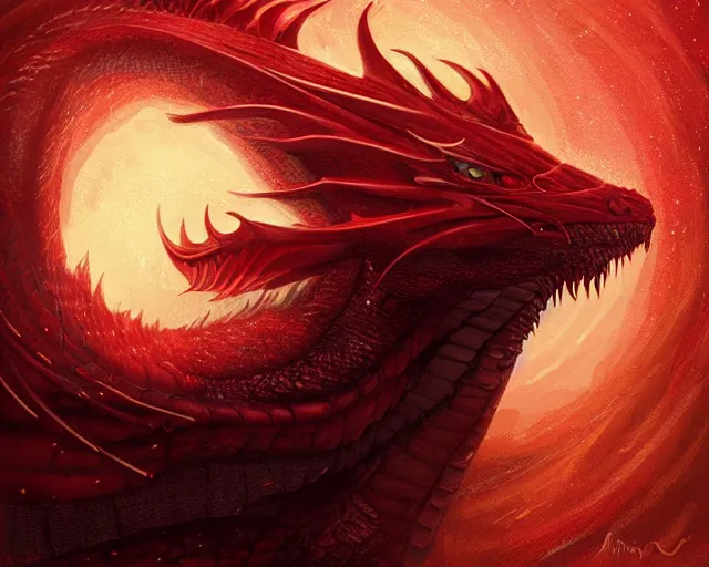 Prompt: red shivan dragon against starry night, illustration, by ( kieran yanner ) ( miranda meeks ) ( anna podedworna ) ( cristi balanescu ), digital art