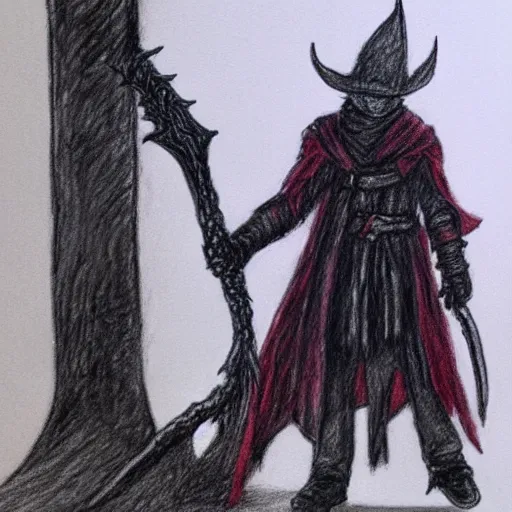 Image similar to child crayon drawing of bloodborne