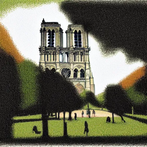 Prompt: Notre Dame in the style of Georges Seurat