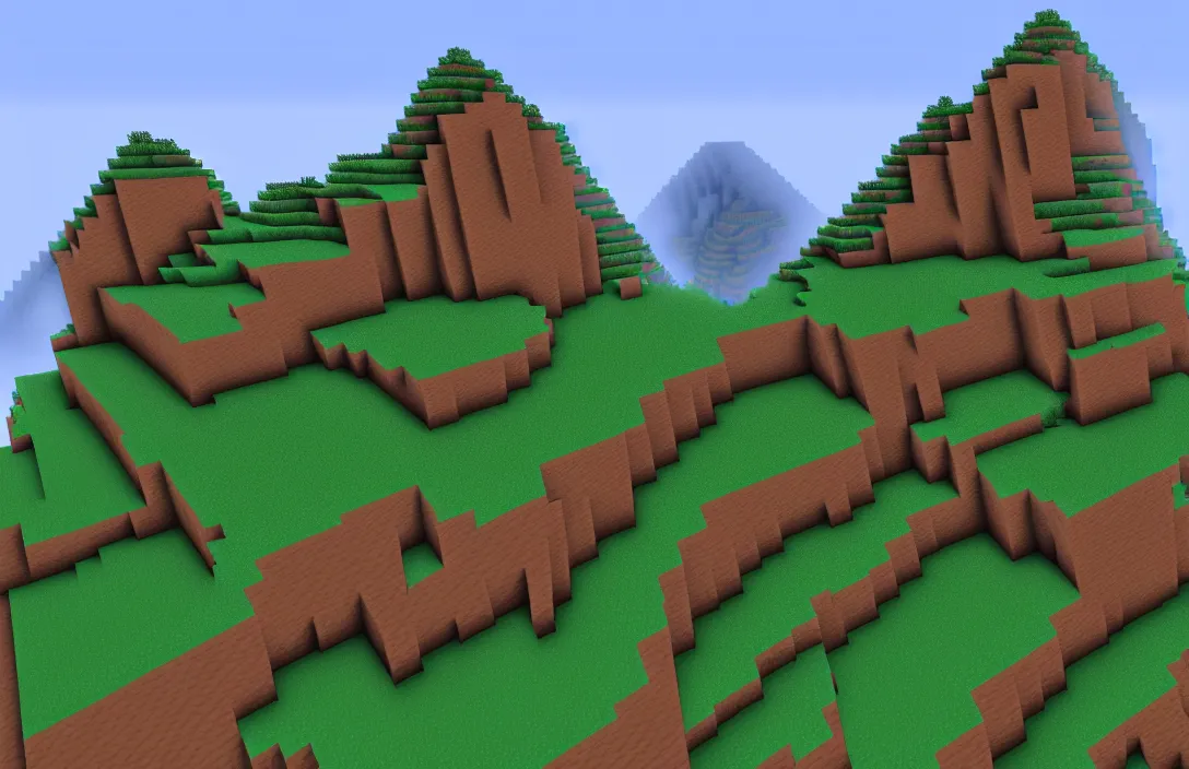 Image similar to realistic mountain in minecraft, hd, rtx enabled, shaders on