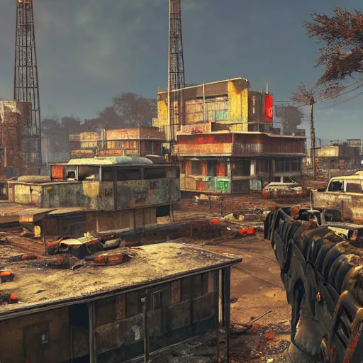 Image similar to new delhi, india in ruins post - nuclear war in fallout 4, in game screenshot