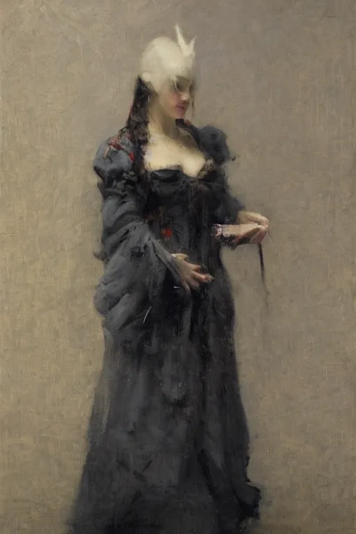 Image similar to Richard Schmid and Jeremy Lipking full length portrait painting of a young beautiful medieval jester woman