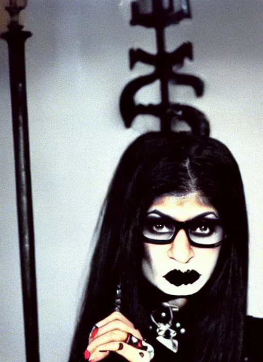 Prompt: candid photo of mia khalifa as a gothic vampire in the 1 9 9 0 s