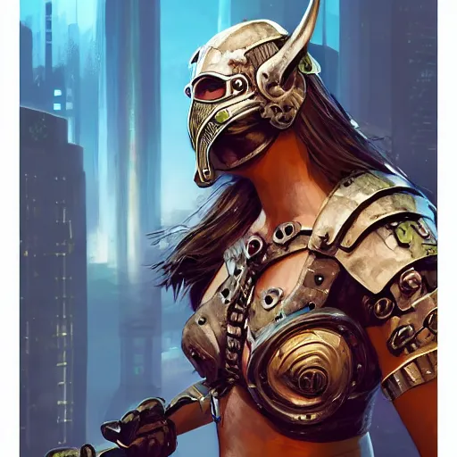 Image similar to cyberpunk viking helmet mask warrior goddess robot ninja fantasy, art gta 5 cover, official fanart behance hd artstation by jesper ejsing, by rhads, makoto shinkai and lois van baarle, ilya kuvshinov, ossdraws