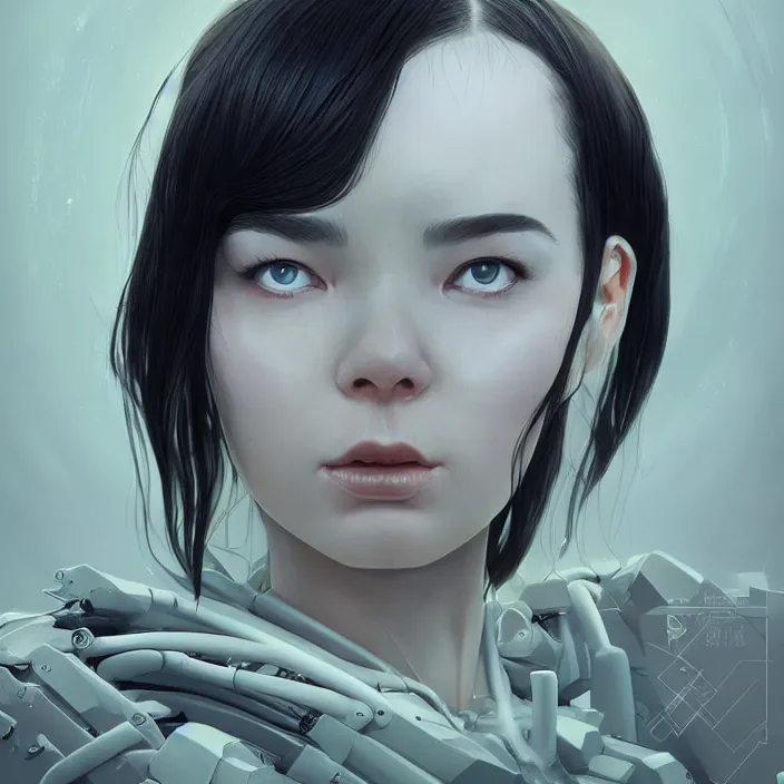 Image similar to symmetrical bjork cyborg - by tom bagshaw, by ilya kuvshinov, rtx rendering, octane render 1 2 8 k, maya, extreme high intricate details by wlop, digital anime art by ross tran, medium shot, close up shot, composition by sana takeda, dramatic lighting by greg rutkowski, 8 k, trending on artstation