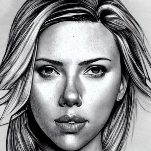 Image similar to a pencil scetch of scarlett johansson