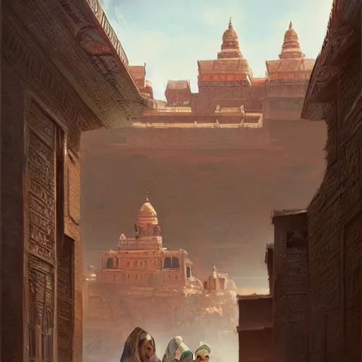 Prompt: Mehrangarh painting, highly detailed, trending on artstation, concept art, art by artgerm and greg rutkowski and magali villeneuve