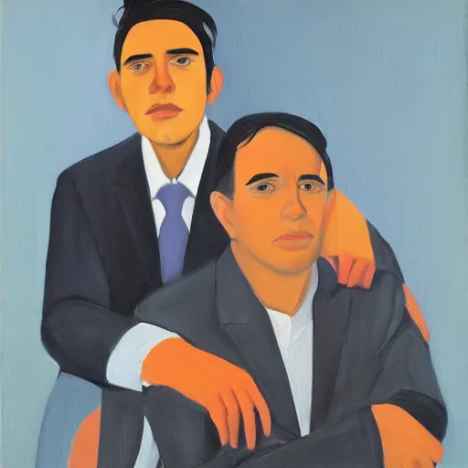 Image similar to a portrait of pajares y esteso by alex katz, trending on artstation