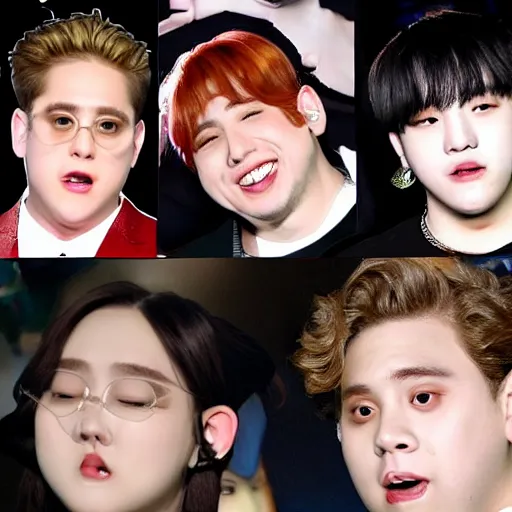 Image similar to Jonah Hill as a Kpop Idol, Twice red Velvet