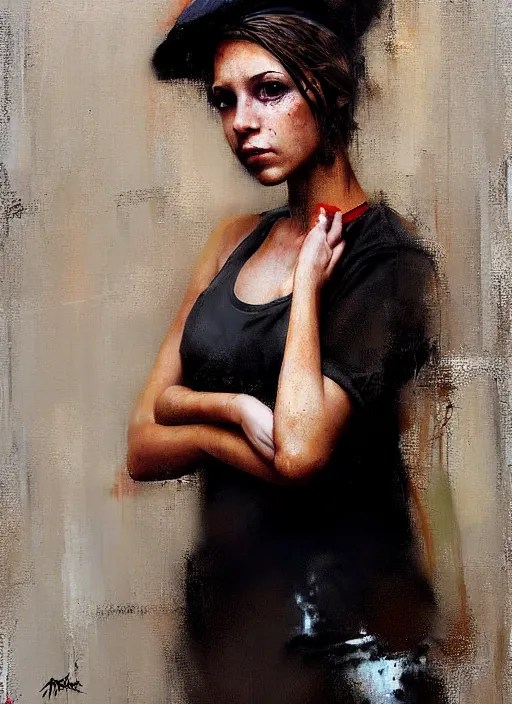 Image similar to a portrait of a pretty sewer punk young lady by andre kohn