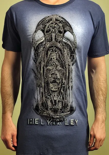 Image similar to henley tshirt designed by h. r. giger