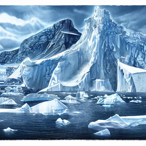 Prompt: epic masterpiece of chromium heaven in Antarctica origin mythos, cinematic, establishing shot, extremely high detail, photorealistic, cinematic lighting, intricate line drawings, 8k resolution