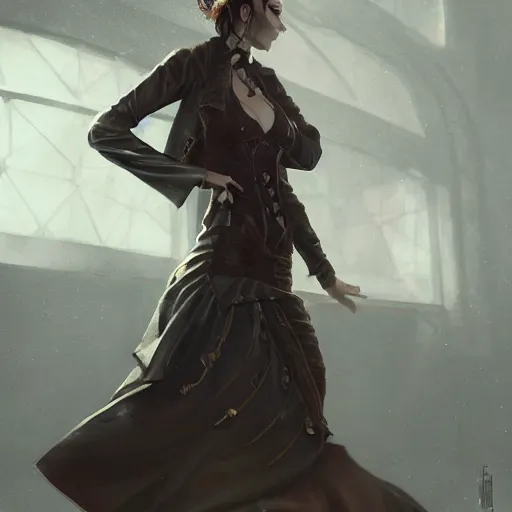 Prompt: an attractive women in a steampunk style high cut dress by greg rutkowski, sung choi, mitchell mohrhauser, maciej kuciara, johnson ting, maxim verehin, peter konig, 8 k photorealistic, cinematic lighting, hd, high details, dramatic, dark atmosphere, trending on artstation