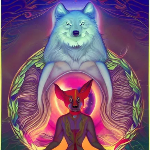 Image similar to enlightened royal wolf MICHAEL DIVINE and by AMANDA SAGE , trending on artstation, cartoon, adventure time style