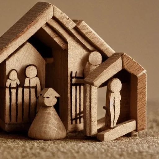 Image similar to a family made out of wood in a normal house