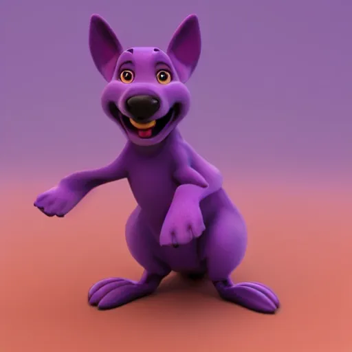 Image similar to a beautiful 3d render of a purple dog in a disney movie, in the style of disney, pixar, the dog is doing a ballet dance, highly detailed, 8k resolution