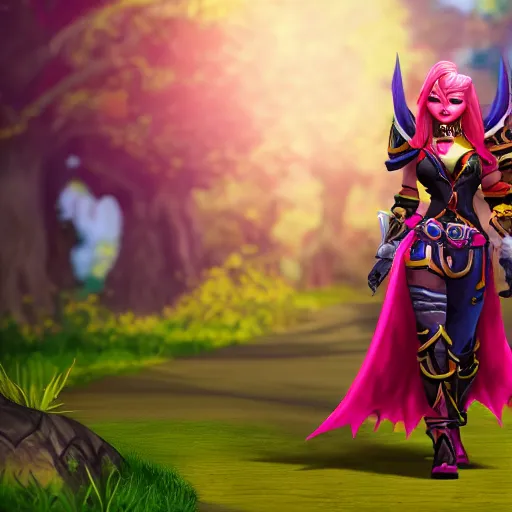 Image similar to happy rogue valeera from world of warcraft, a stroll in a beautiful park, sunny, morning, photorealistic, 4 k