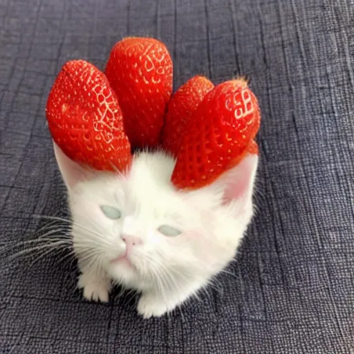 Image similar to a strawberry in the shape of a kitten