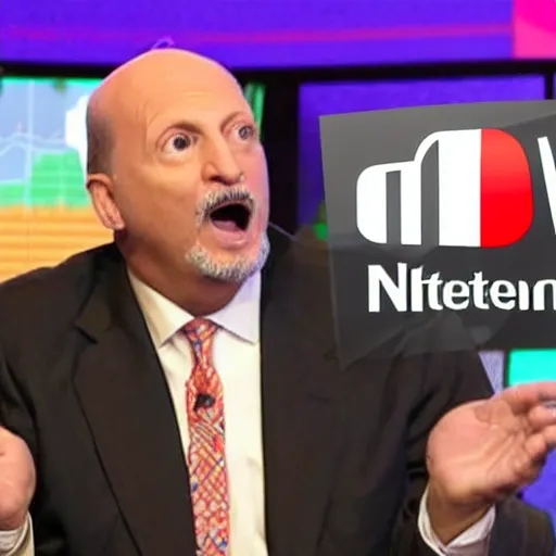 Image similar to Jim Cramer freaking out over Nintendo's newest video game console