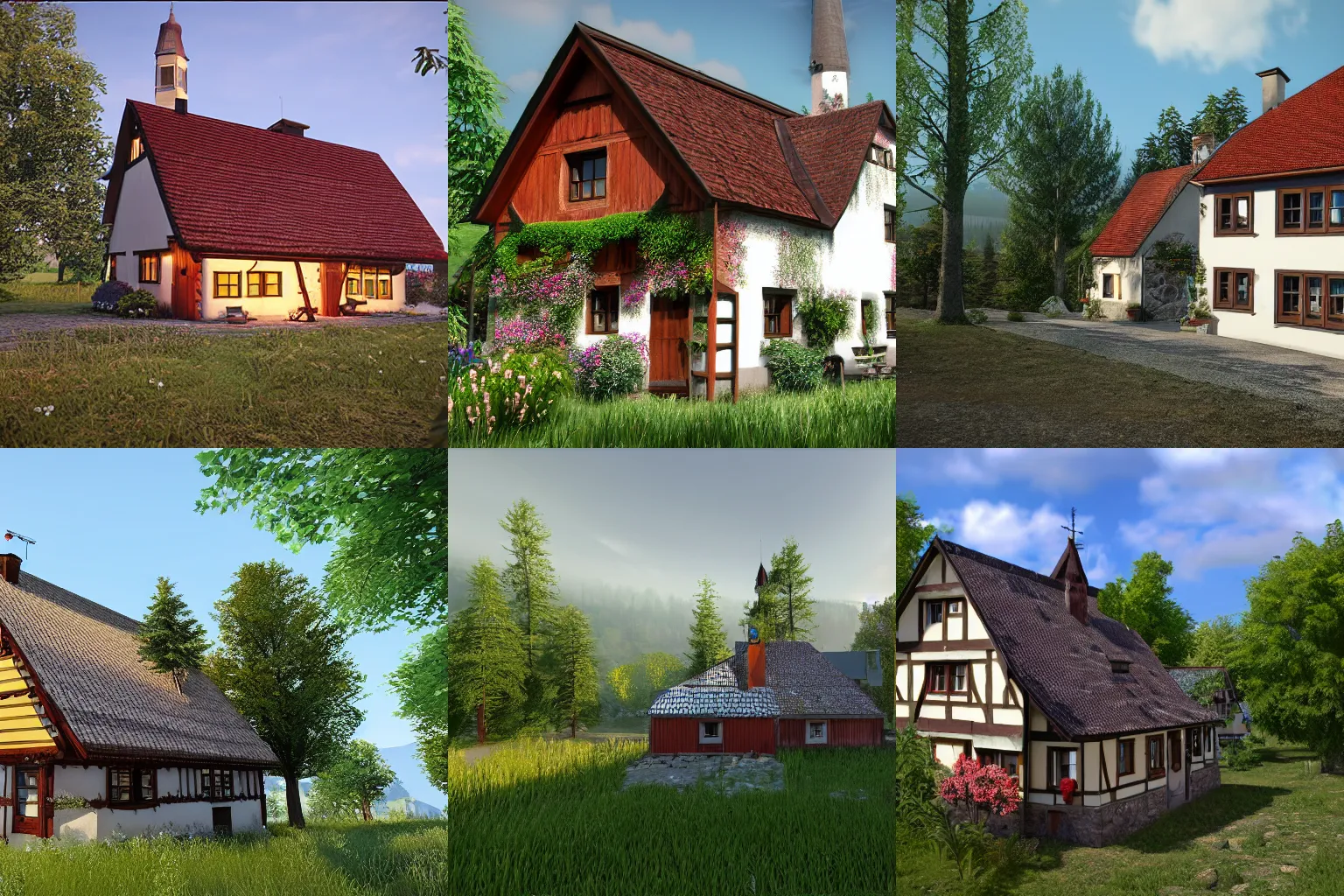 Prompt: A thirty-story rural bavarian cottage, exterior photo, unreal engine