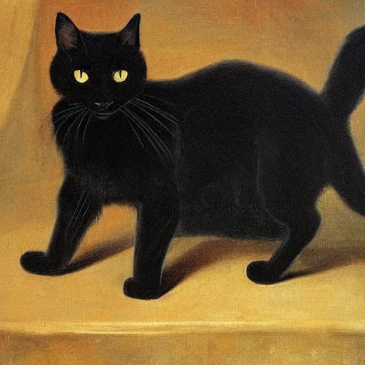 Image similar to a beautiful black cat painting by Diego Rodríguez de Silva y Velázquez, 8k