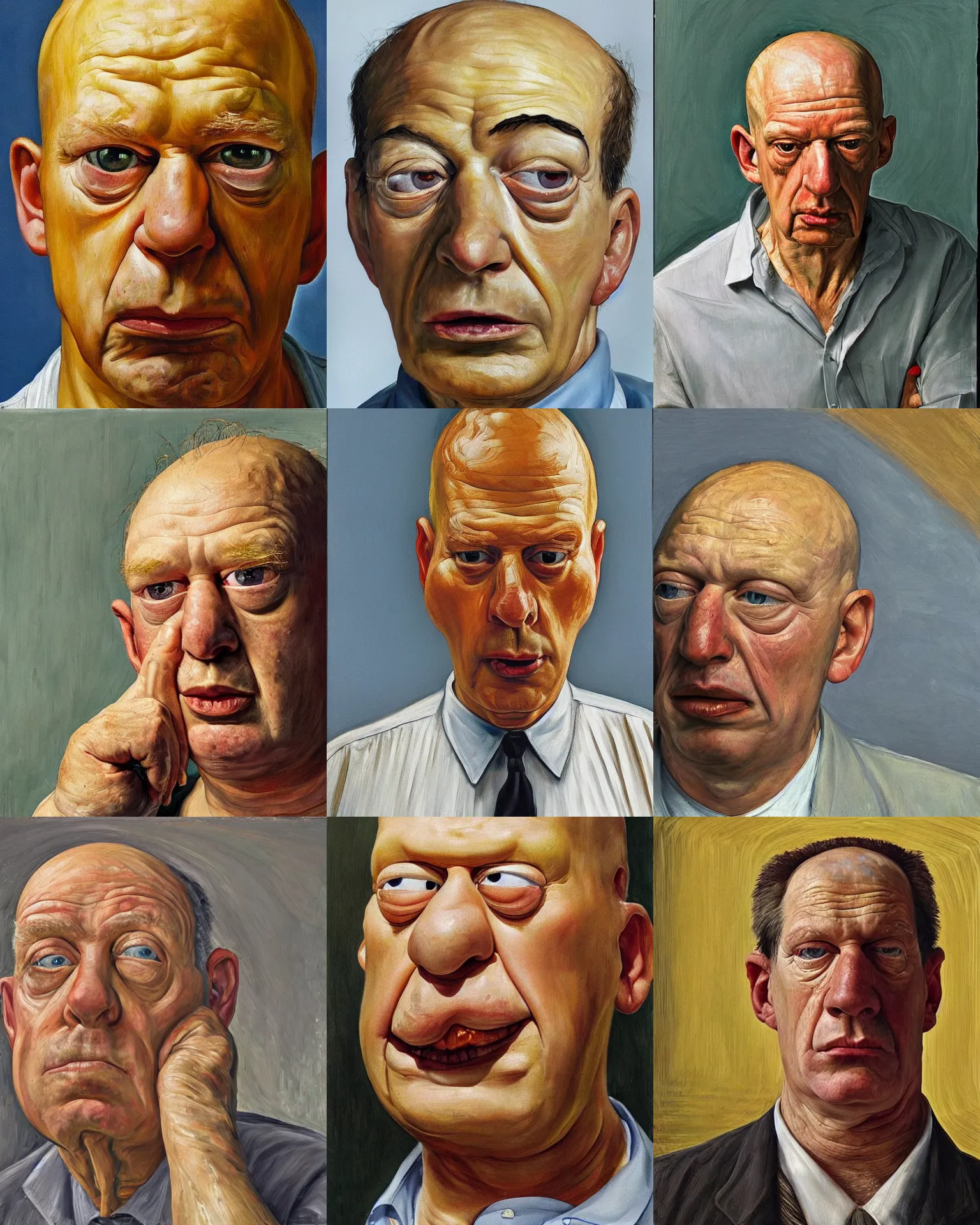 Prompt: Real-life Homer Simpson, painted by Lucian Freud