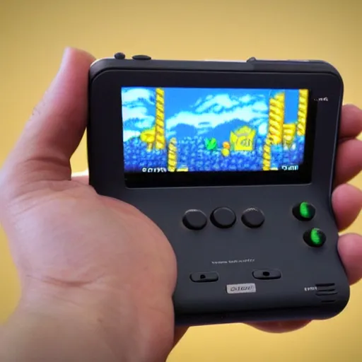 Prompt: nokia ngage handheld videogame system is god