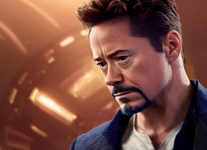 Image similar to film still of Joseph Gordon Leavitt as Tony Stark in Avengers Infinity War, 4k