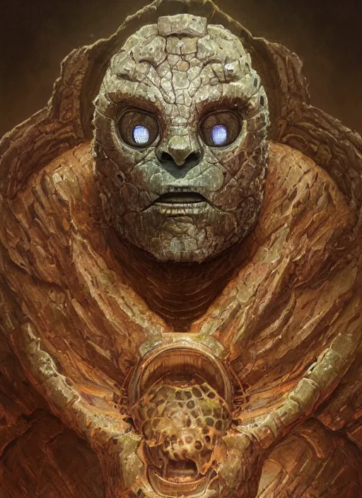 Image similar to rock golem mf doom reptile eyes, stone skin. intricate, elegant, highly detailed, centered, digital painting, artstation, concept art, smooth, sharp focus, illustration, artgerm, tomasz alen kopera, peter mohrbacher, donato giancola, joseph christian leyendecker, wlop, frank frazetta