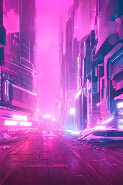 Prompt: cyberpunk syntwave landscape, pink neon lights, futuristic, cgsociety, in the style of artstation