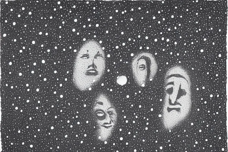 Image similar to face made out of planet, faceless people dark, dots, drip, stipple, pointillism, technical, abstract, minimal, style of francis bacon, asymmetry, pulled apart, cloak, hooded figure