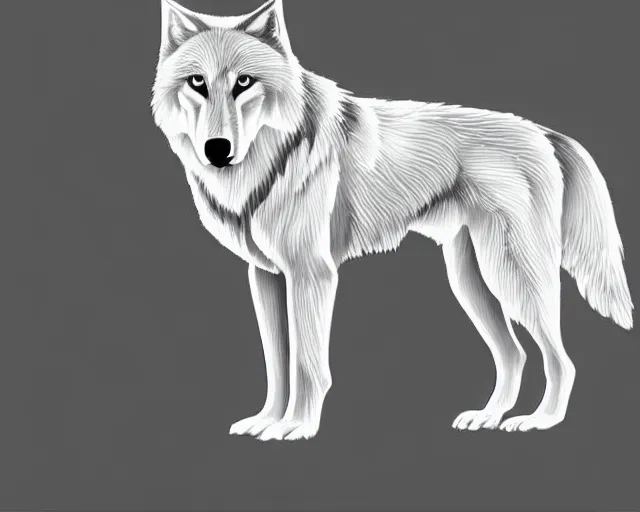 Image similar to professional digital art of a full-body outline of a wolf, very simple, white, white background, high quality, HD, 8K,