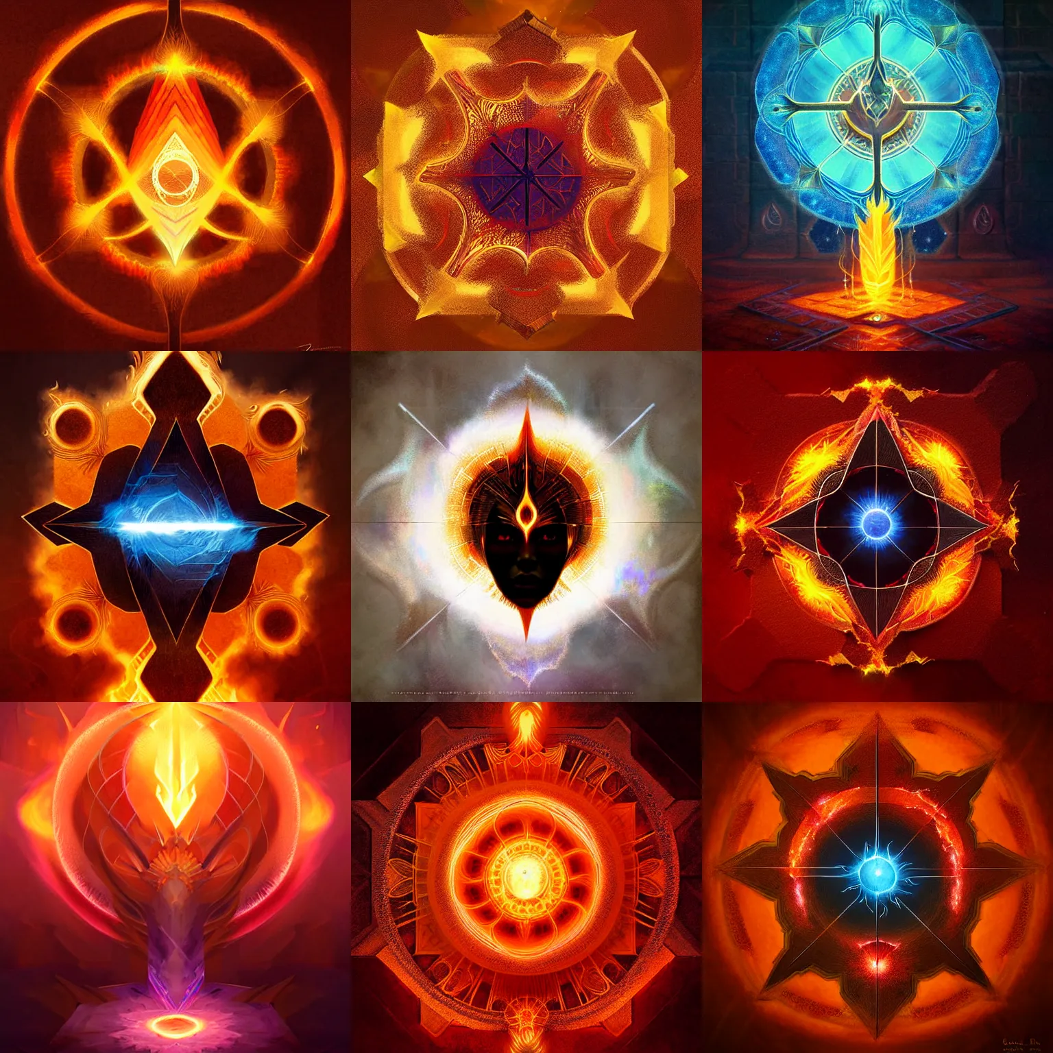 Prompt: holy flame crown spell, gloomhaven, geometric, fractal, digital painting art, fantasy game spell symbol, by greg rutkowski