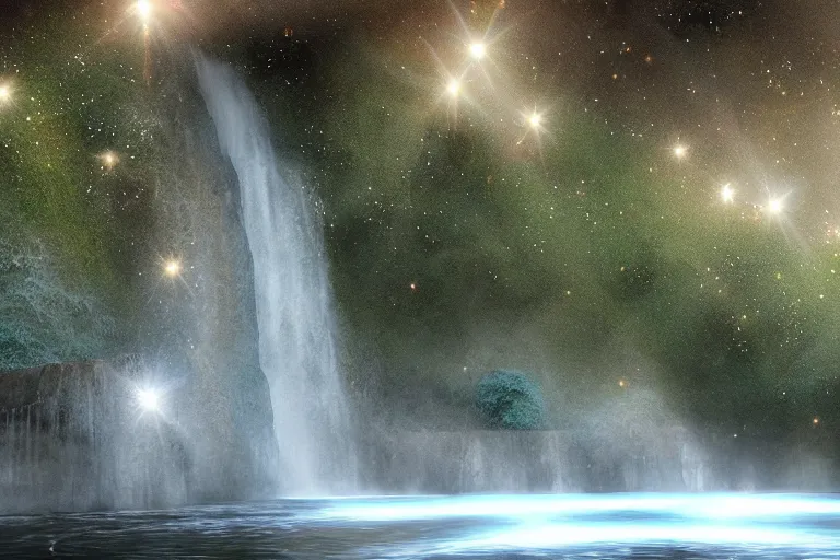 Image similar to A waterfall that is made up of stars. Cinematic lighting. Photorealism.