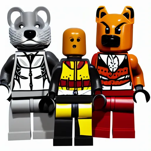 Image similar to product box of anthropomorphic furry Lego set, product advertisement photos, white background