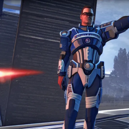 Prompt: hank hill as commander shepard in mass effect, ingame, 4 k, epic,