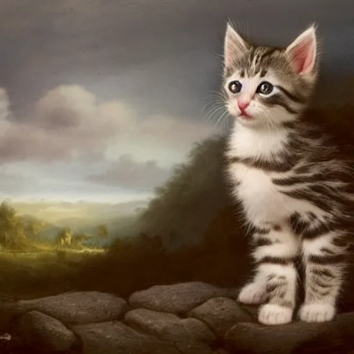 Prompt: a portrait of a cute kitten character in a scenic environment by andrews, esao