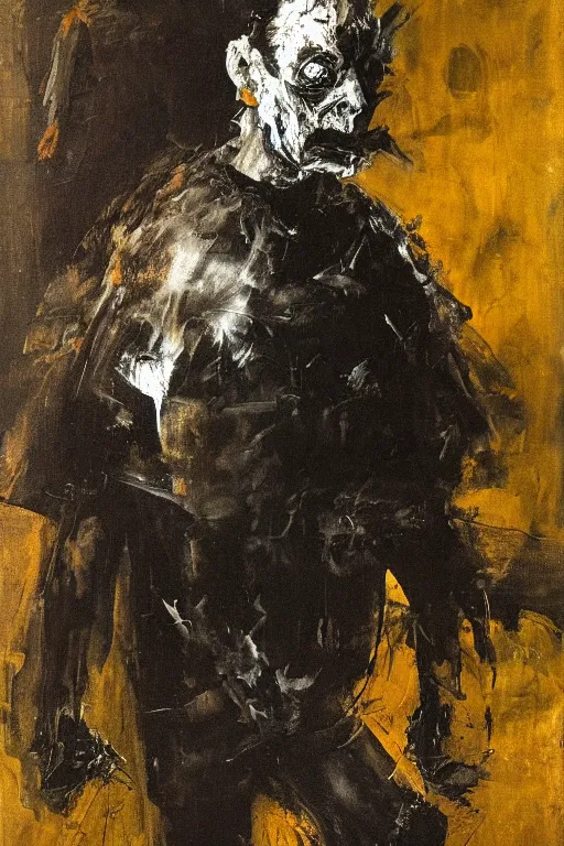 Image similar to menacing portrait of medici emerging from the dark void, figure in the darkness, painted by John Singer Sargant, Adrian Ghenie, Francis Bacon,