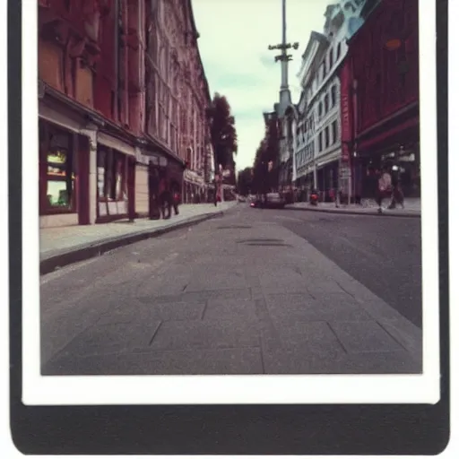 Image similar to low angle wideshot of Helsinki street, breathtaking polaroid photo,