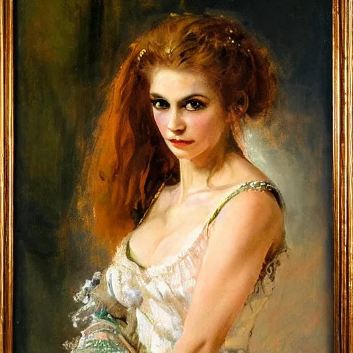 Prompt: portrait of a female demon, by nikolay makovsky.