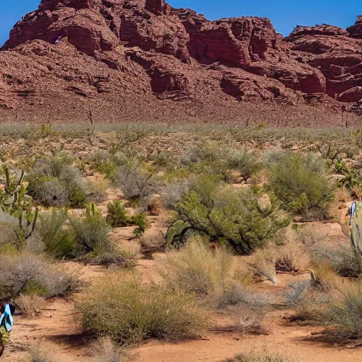 Prompt: a where's waldo scene in the arizona desert